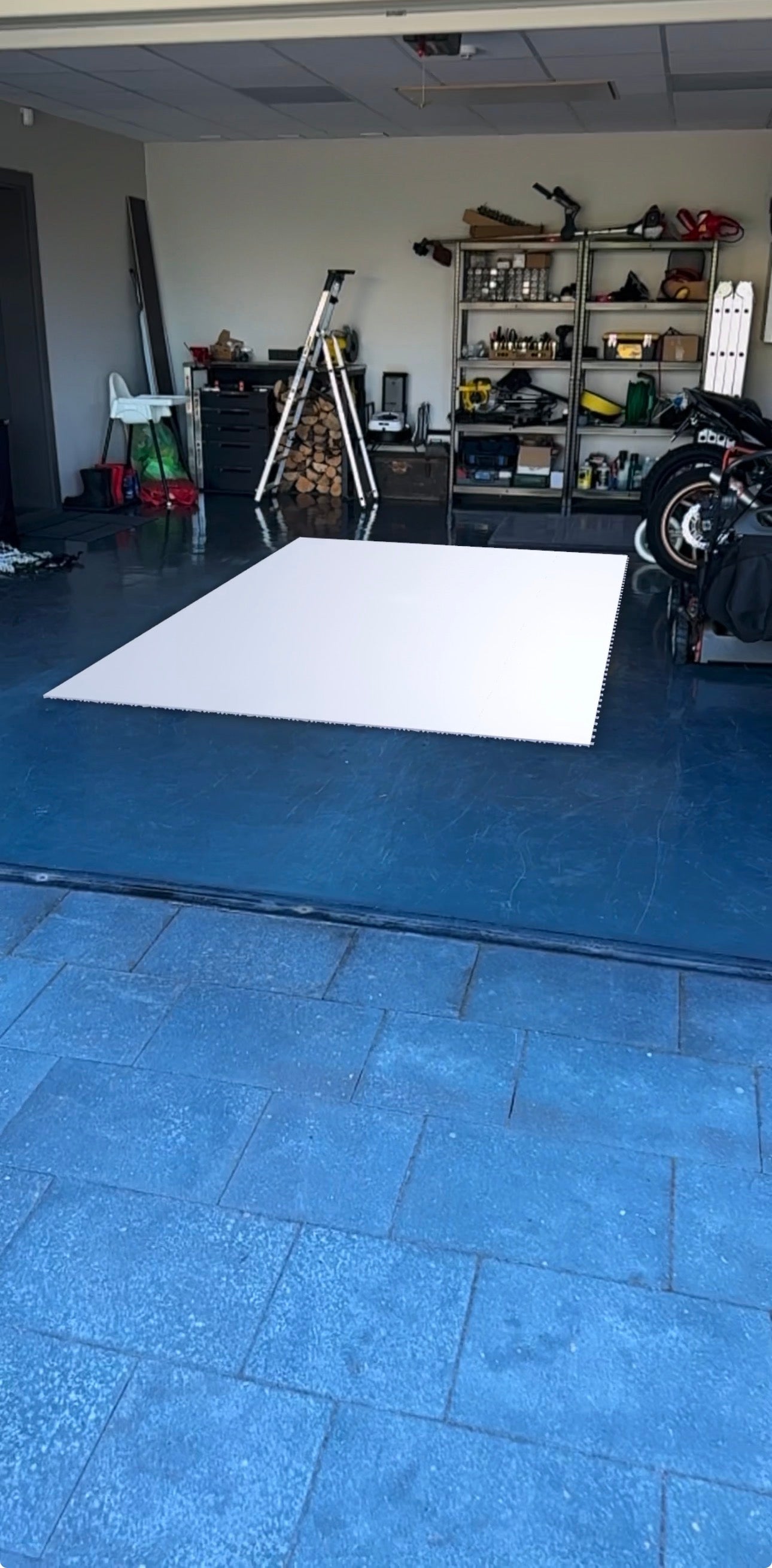 Better Hockey flooring tiles viewed in augmented reality on a real garage floor